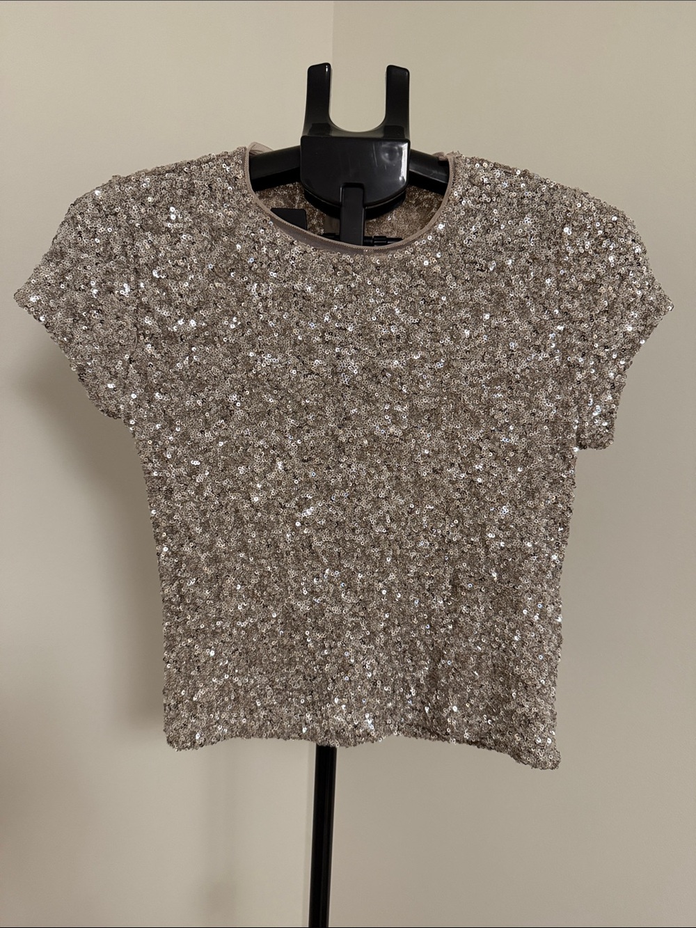 Maeve Silver Sequin Short Sleeve Crewneck Top
